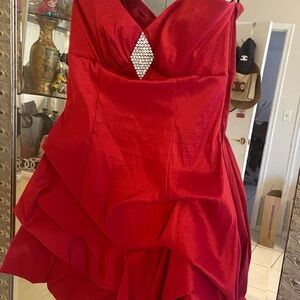 Jessica McClintock Red Mini Dress with Rhinestone Detail